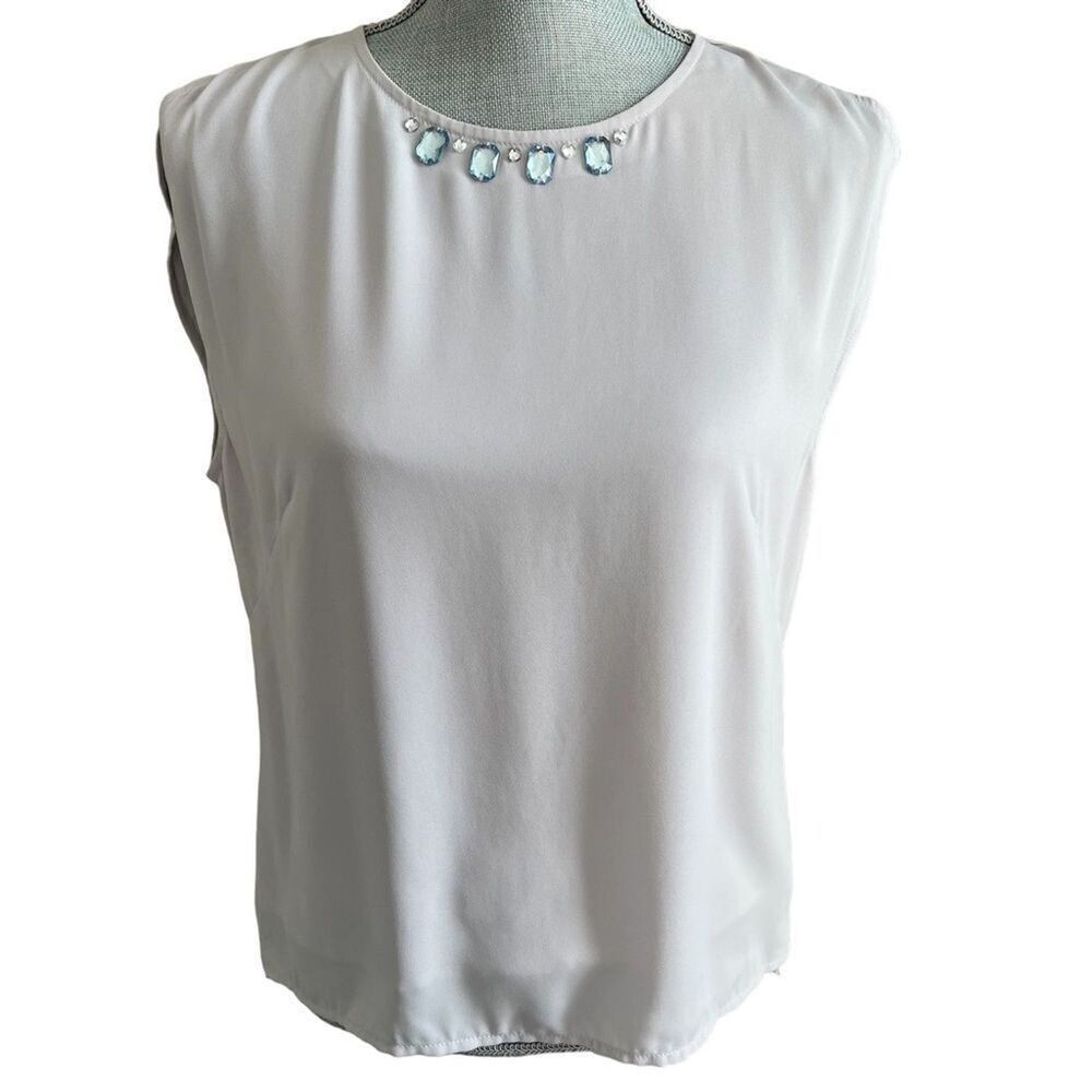 The Limited Jewel Collar Sleeveless Blouse Top Small Gray Embellished Y2K